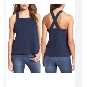 Madewell Top Women's XL Blue Apron Cross Back Tank Blouse Sleeveless